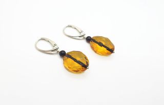 Pendientes Ámbar Miel Facetado Plata 925