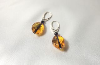 Pendientes Ámbar Miel Facetado Plata 925