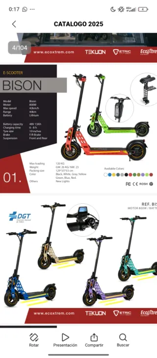 Patinete Eléctrico Ecoxtrem Bison 800W