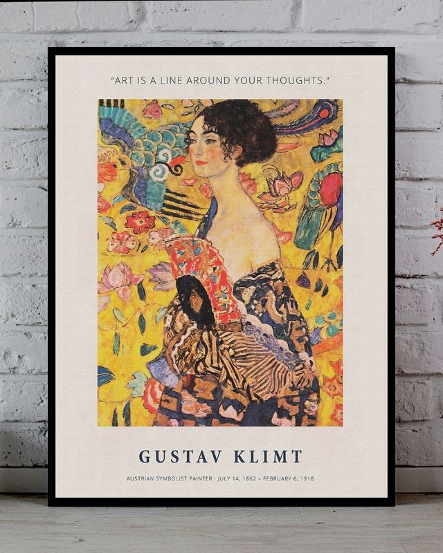 Cuadro con ilustración Gustav Klimt chica abanico