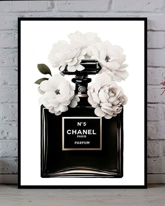 Cuadro lamina decorativa Perfume Chanel 5 flores