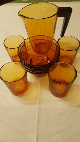 Jarra y vasos ámbar vintage