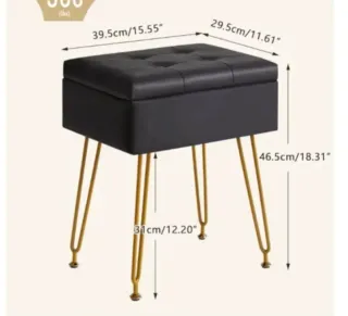 Taburete blanco con almacenaje y patas doradas