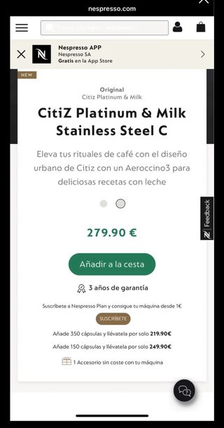 Cafetera Nespresso CitiZ Platinum & Milk