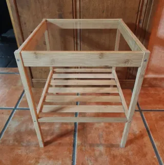 Mesa auxiliar madera y cristal
