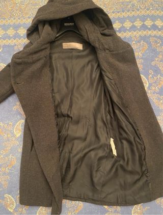 Cappotto Zara Doppiopetto Grigio con cappuccio XS