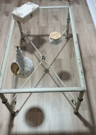 Mesa de centro cristal y metal