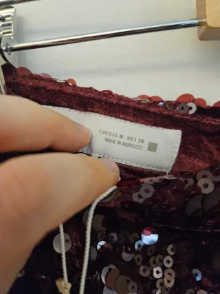 Pantalón balloon Zara lentejuelas burdeos