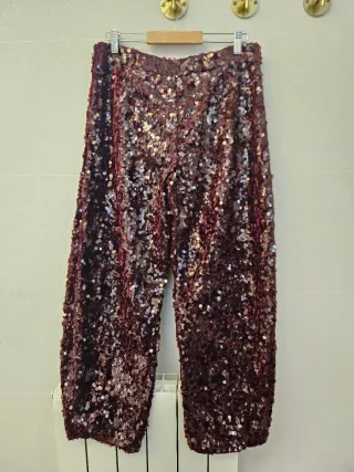 Pantalón balloon Zara lentejuelas burdeos