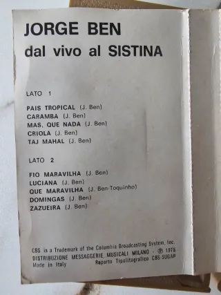 Jorge Ben Dal vivo al Sistina Live 1975 - MC K7