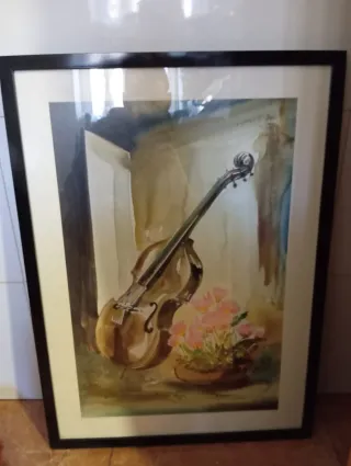 Cuadro grande violín flores