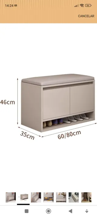 Banco zapatero con almacenamiento y cojín 60×45×36