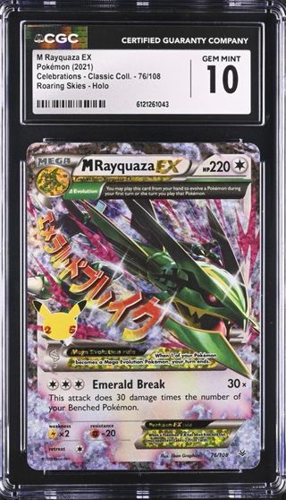 M Rayquaza EX 76/108 Holo Gem Mint 10 celebrations