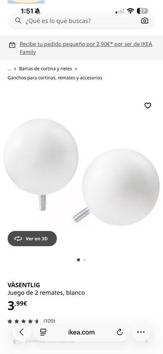 Barra Cortina Extensible IKEA Blanca con remates