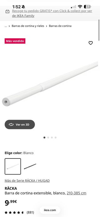 Barra Cortina Extensible IKEA Blanca con remates