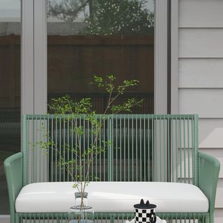 Set da Giardino in Rattan 4 Pezzi, Set da Esterno con 2 Poltrone, Divano da Giardino e Tavolo, Verde e Nero