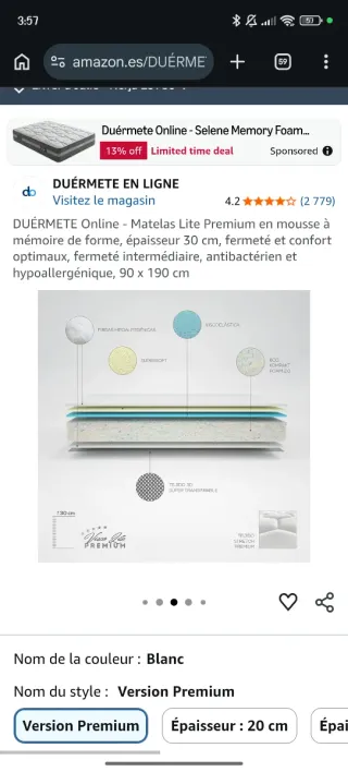 Cama Zinus 90x190x25 + Colchón 99x190x30