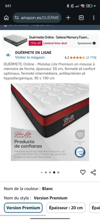 Cama Zinus 90x190x25 + Colchón 99x190x30