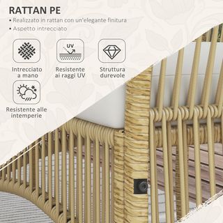 Set da Giardino in Rattan 4 Pezzi, Set Esterno con 2 Poltrone, Divano da Giardino e Tavolo, Naturale e Nero