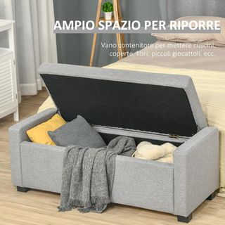 Cassapanca Contenedor, Banco Acolchado Con Compartimento, Banco de Fondo de Cama, Diseño Moderno, Plástico, Tejido Gris, Multiuso, 120X50X44Cm, Gris