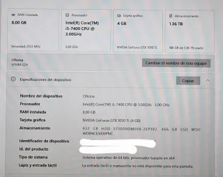Ordenador Intel i5-7400 NVIDIA GTX 1050 Ti (4GB)