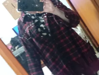 Chaqueta Zara cuadros tachuelas flecos Talla M