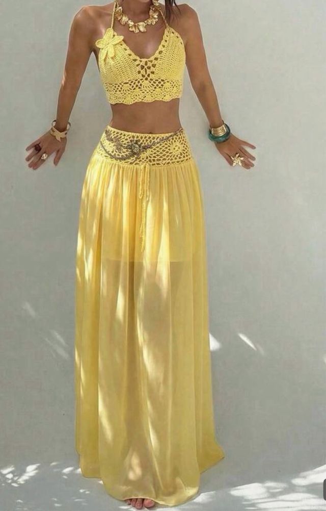 Conjunto de punto amarillo talla única