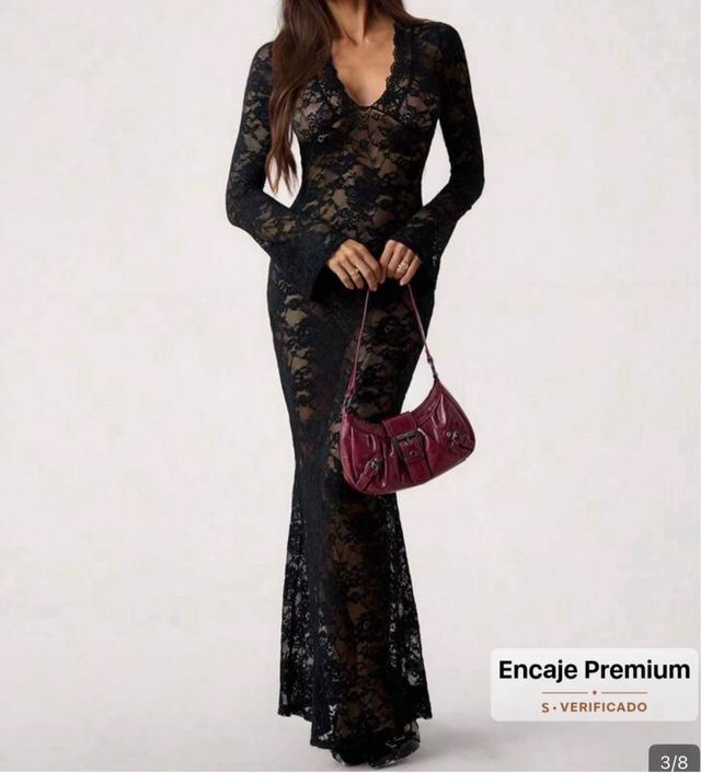 Vestido largo encaje negro