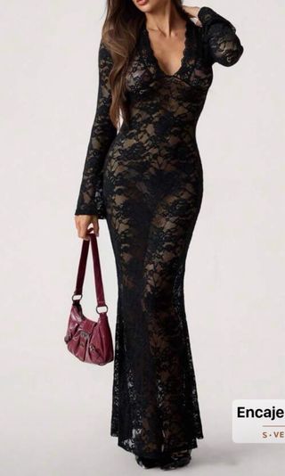 Vestido largo encaje negro