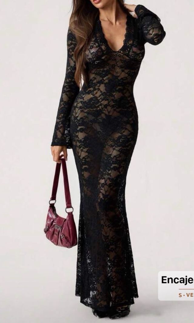 Vestido largo encaje negro