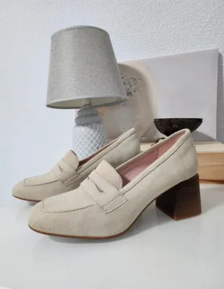 Sandalias de piel tacón bloque beige