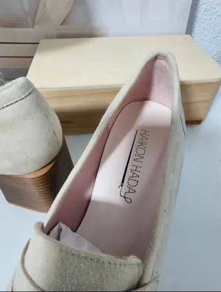 Sandalias de piel tacón bloque beige