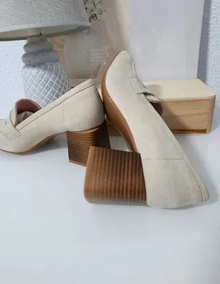 Sandalias de piel tacón bloque beige