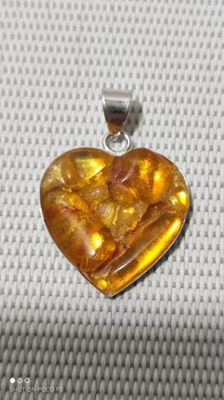Colgante Corazón Ámbar Báltico Plata 925.