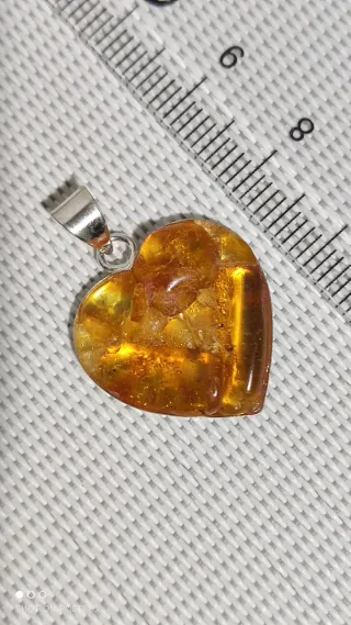 Colgante Corazón Ámbar Báltico Plata 925.