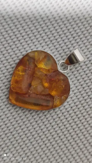 Colgante Corazón Ámbar Báltico Plata 925.