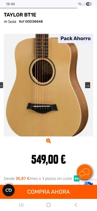 Guitarra Taylor Baby BT1-e con funda