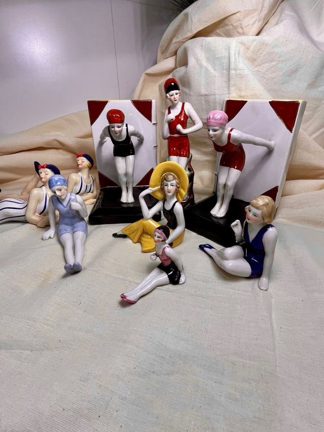 Figura Decorativa Bañista Porcelana.Art Deco