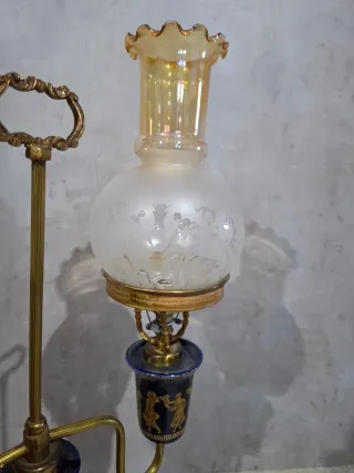 Lámpara de cerámica y metal azul/dorada