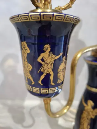 Lámpara de cerámica y metal azul/dorada