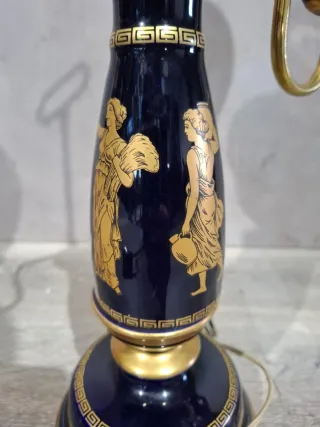 Lámpara de cerámica y metal azul/dorada