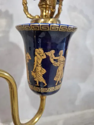 Lámpara de cerámica y metal azul/dorada