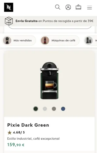 Cafetera Nespresso Pixie Gris