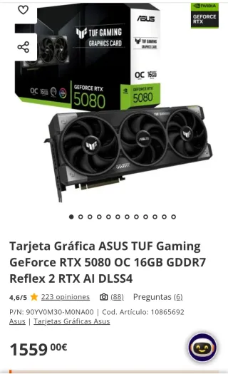 Tarjeta Gráfica Asus RTX 5080 OC 16GB GDDR7