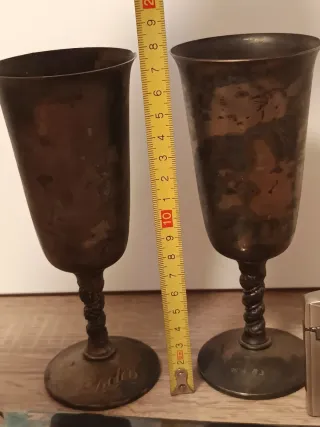 Lote copas plateadas y mechero