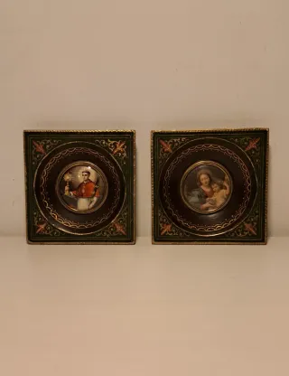 Pareja cuadros religiosos antiguos pan de oro