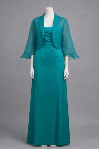 Vestido de fiesta largo verde azulado