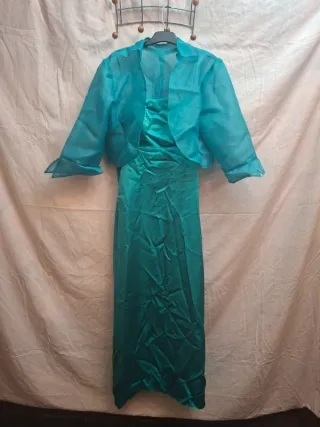 Vestido de fiesta largo verde azulado