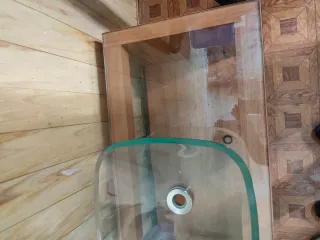 Mueble de baño cristal y madera