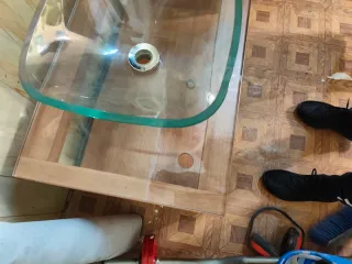 Mueble de baño cristal y madera